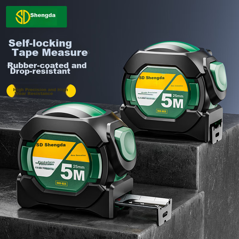 Shengda Self-Locking Steel Tape Measure 5m Household Measuring Tape with Rubber...