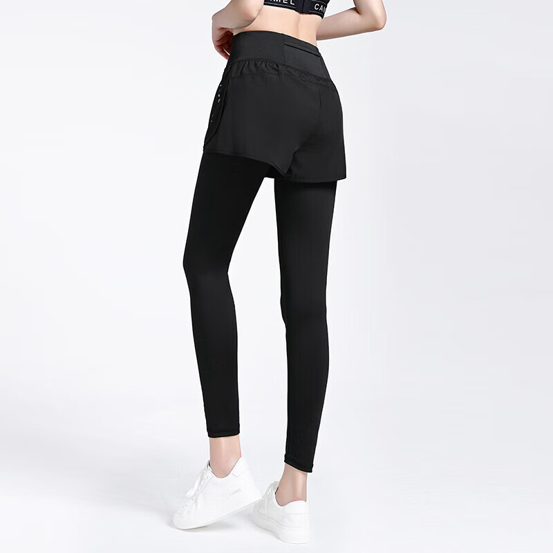 CAMEL Elastic Faux Two-Piece Fitness Pants for Women, High-Waisted Tight Running...