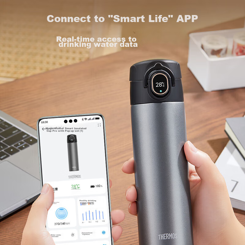 THERMOS Smart Insulated Mug 470ml, High-End Temperature Display Water Bottle for...