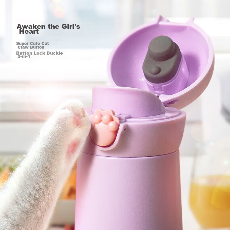 LOCK&LOCK Meow Bouncy Insulated Tumbler, Cute Portable Stainless Steel Water Cup...