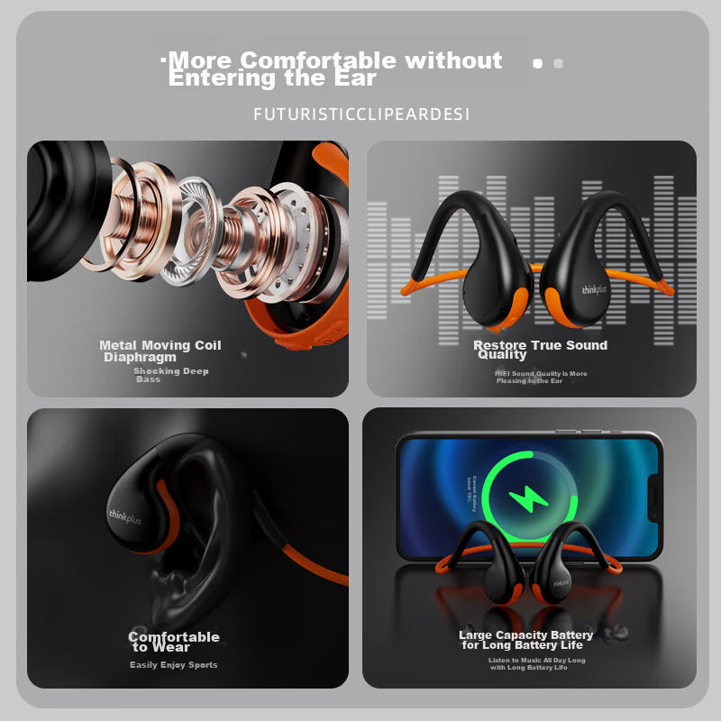 Lenovo Bone Conduction Sports Bluetooth Headphones, IPX7 Waterproof And Dustproo...