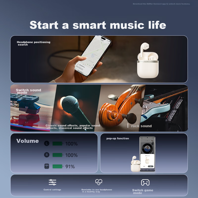 Edifier Hua Zai Evo Air Wireless Bluetooth Earbuds, Semi In-Ear, 32h Long Batter...