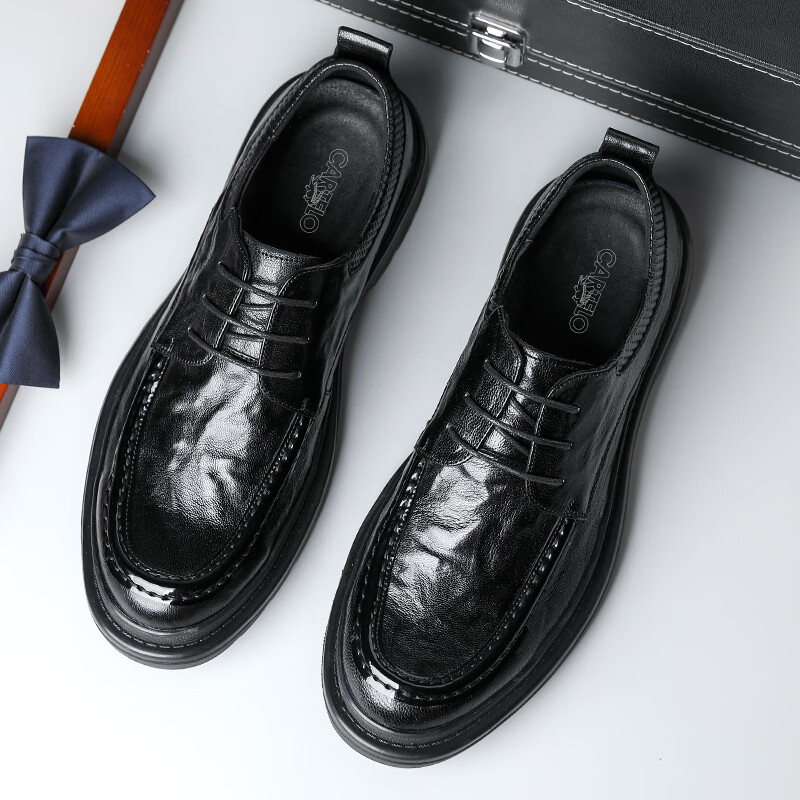 CARTELO Top-Grain Leather Men's Slip-On Casual Leather Shoes, Hand-Scraped Textu...