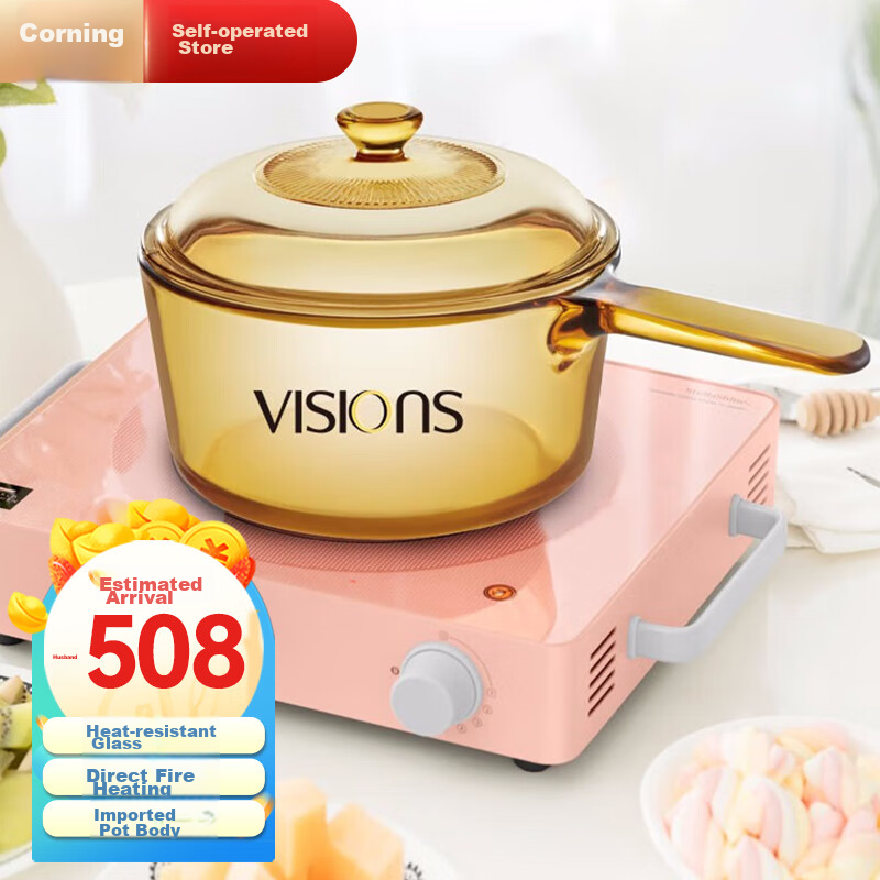 Corning (VISIONS) Crystal Series Glass Soup Pot 1.6L Single-Handle Milk Pot Stew...