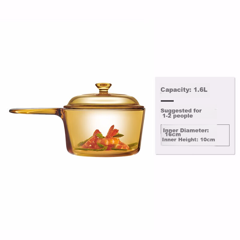 Corning (VISIONS) Crystal Series Glass Soup Pot 1.6L Single-Handle Milk Pot Stew...