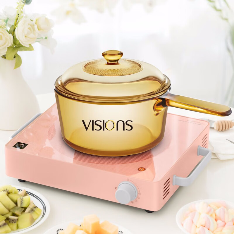 Corning (VISIONS) Crystal Series Glass Soup Pot 1.6L Single-Handle Milk Pot Stew...