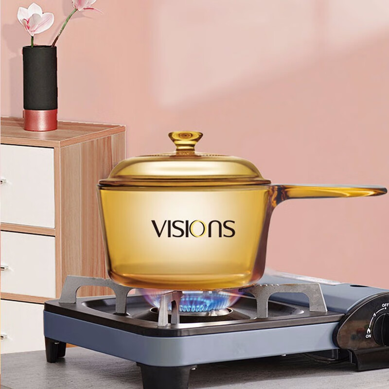 Corning (VISIONS) Crystal Series Glass Soup Pot 1.6L Single-Handle Milk Pot Stew...