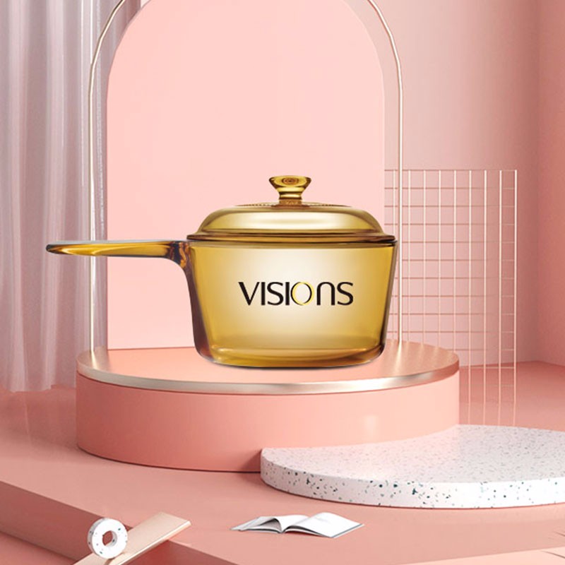 Corning (VISIONS) Crystal Series Glass Soup Pot 1.6L Single-Handle Milk Pot Stew...