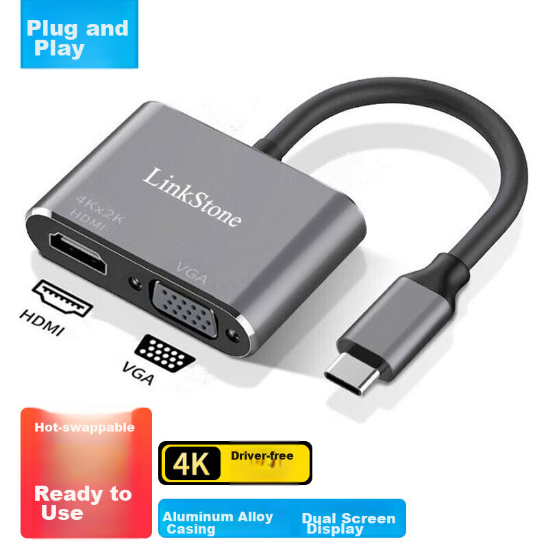 Liantuo Type-C Expansion Dock, USB-C to HDMI/VGA Converter, 4K, for Apple Comput...