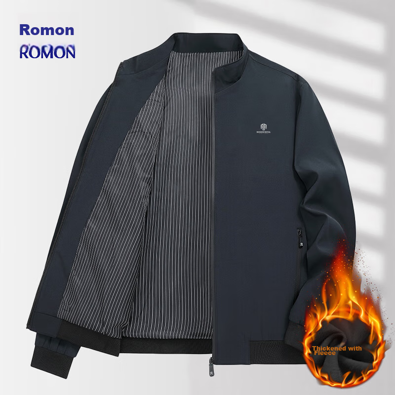 ROMON Jacket for Men, Winter Fleece-Lined Coat, Stand-Up Collar, Versatile Execu...