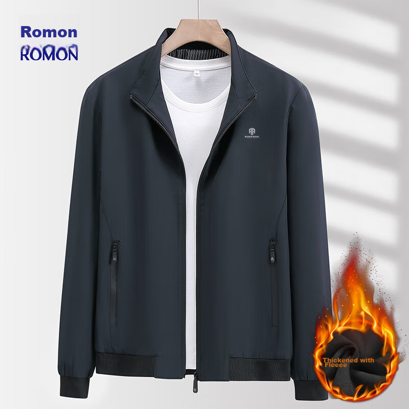 ROMON Jacket for Men, Winter Fleece-Lined Coat, Stand-Up Collar, Versatile Execu...
