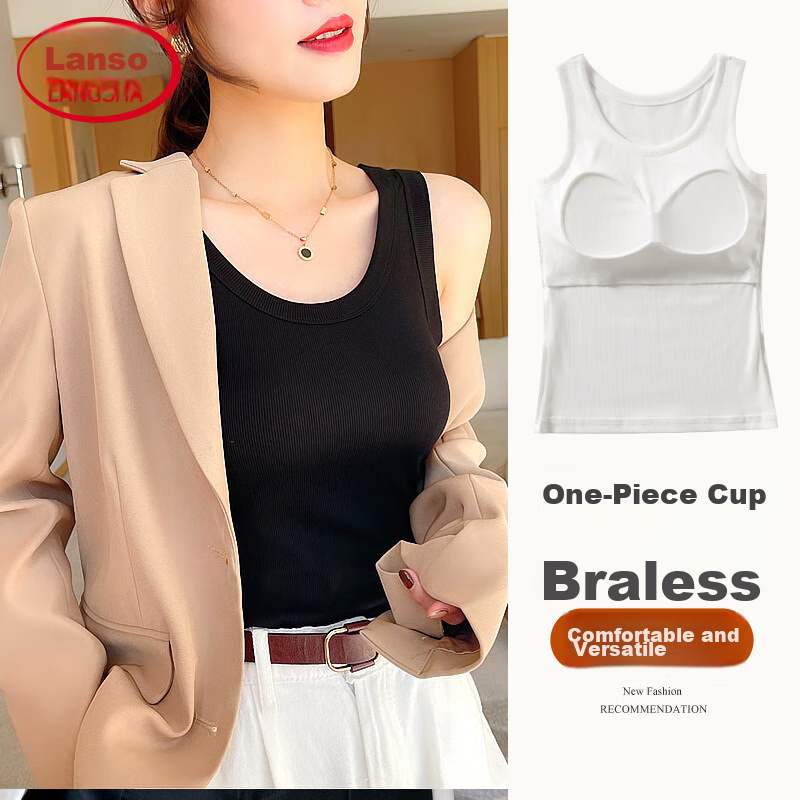 Langsha Camisole Tank Top for Women with Built-In Bra Pads, Wearable As Outerwea...
