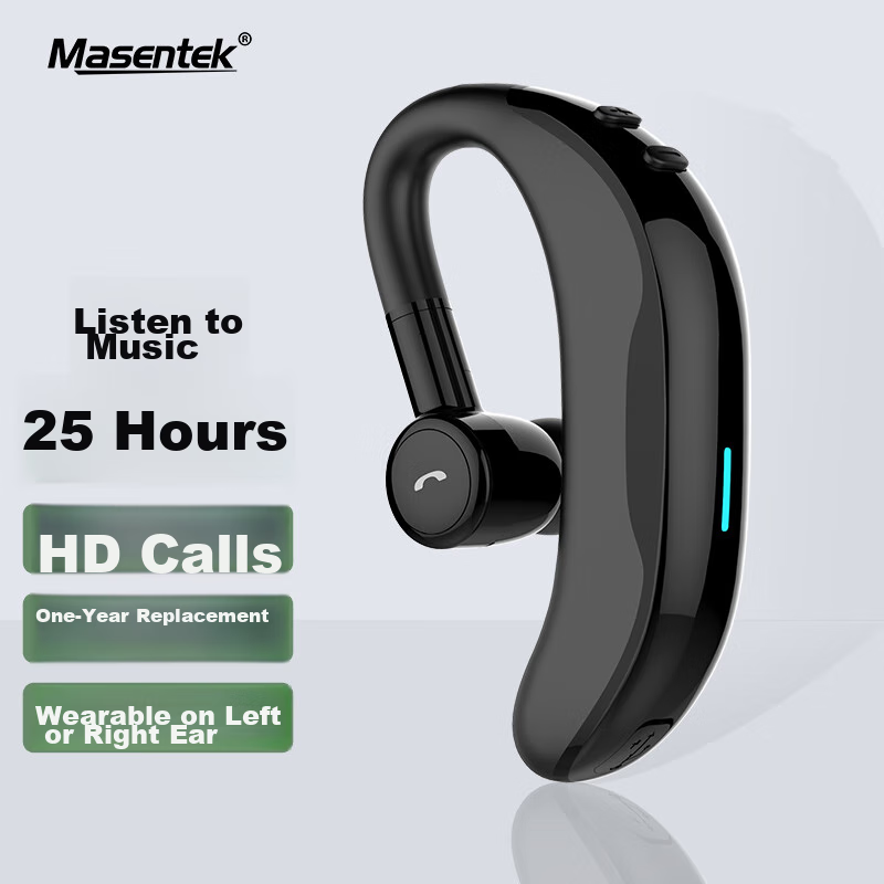 Masentek F601 Wireless Bluetooth Headphones with Microphone, Long Battery Life, In-Ear, Ear-Hook, Sports, Running, Music, Calls, Compatible with Apple, Huawei, Xiaomi Phones And Computers, Black
