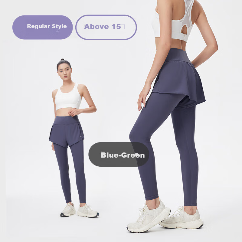 Keep Women's Spring Running Training Fitness High Elastic Anti-Glare Sports Leggings Fake Two-piece Sports Pants Blue Gray XL