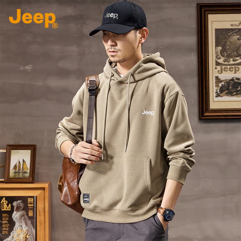 JEEP 2024 Autumn New Men's Hooded Sweatshirt Men's Casual Loose Long Sleeve Pullover Embroidered T-shirt Top