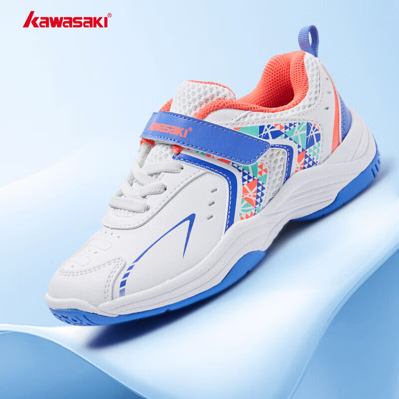 Kawasaki Youth Badminton Shoes, Wear-Resistant, Shock-Absorbing, Breathable, Sports Running Shoes B4102, Blue, Size 36