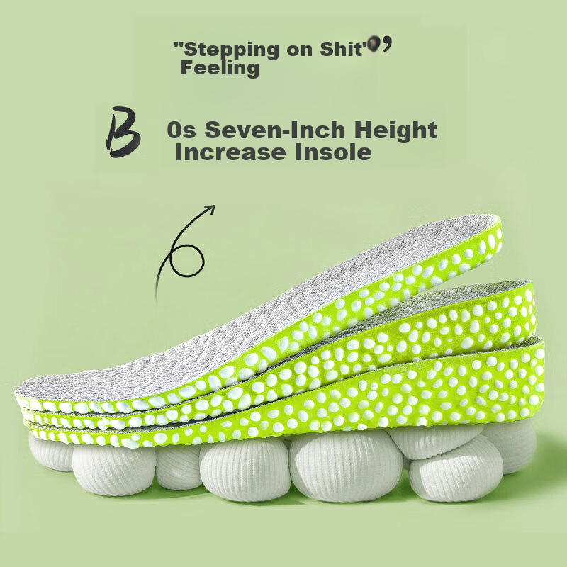 IQGD Insoles for Height Increase, Men's Sports Invisible Height-Increasing Insoles, Women's 5054, 3.5CM Green, Size 37-38