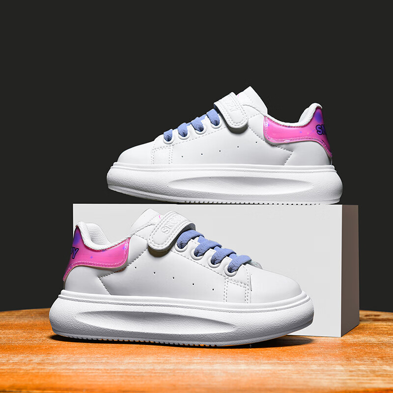 SNOOPY Children's Sneakers, Kids' Sports Shoes, Versatile Low-Top Skateboard Shoes for Boys And Girls, Student White Shoes, 0222 Pink, Size 30
