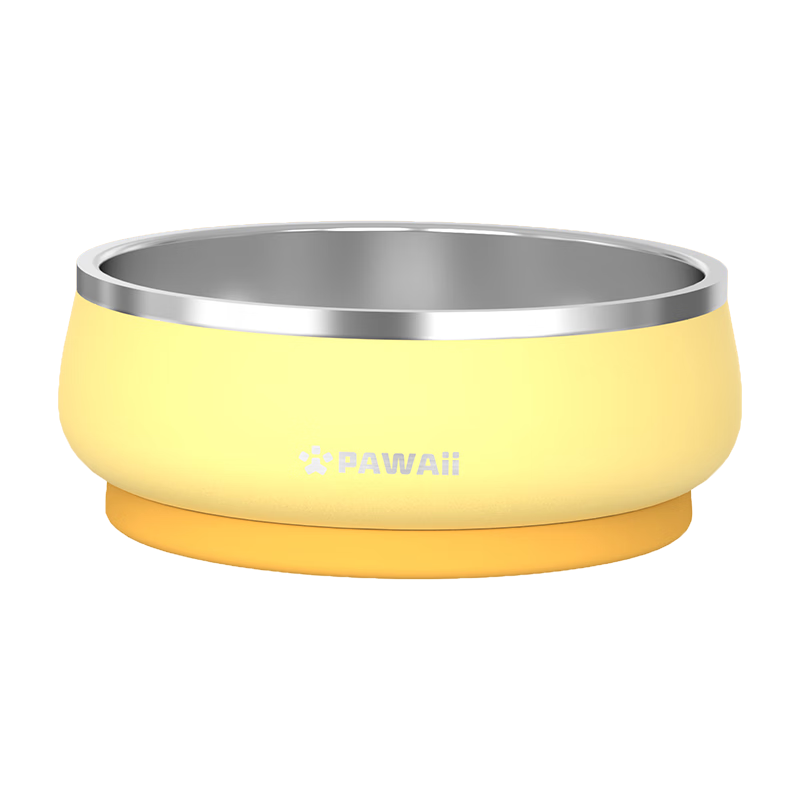 PAWAII Dog Bowl, Dog Food Dish, Wheat Field Yellow Stainless Steel Dog Bowl, 1L Anti-Spill Feeding Bowl, Neck Guard, for Large And Small Dogs, Water Bowl