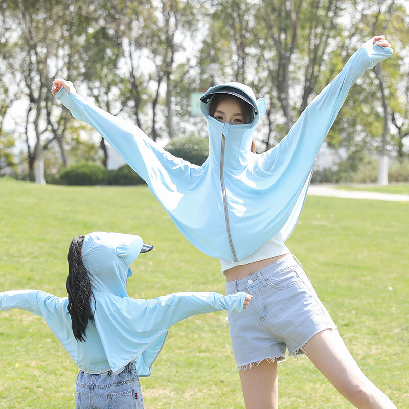 LA CHAPELLE HOMME Children's Sun Protection Clothing Girls Parent-child Ice Silk Jacket Outdoor Sunscreen Clothing Hat LX23 Sky Blue M