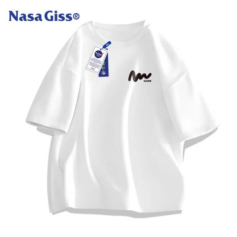 NASA GISS Official Collaboration T-Shirt for Men, Summer Loose Casual Round Neck Versatile Printed Short Sleeve, White, XL