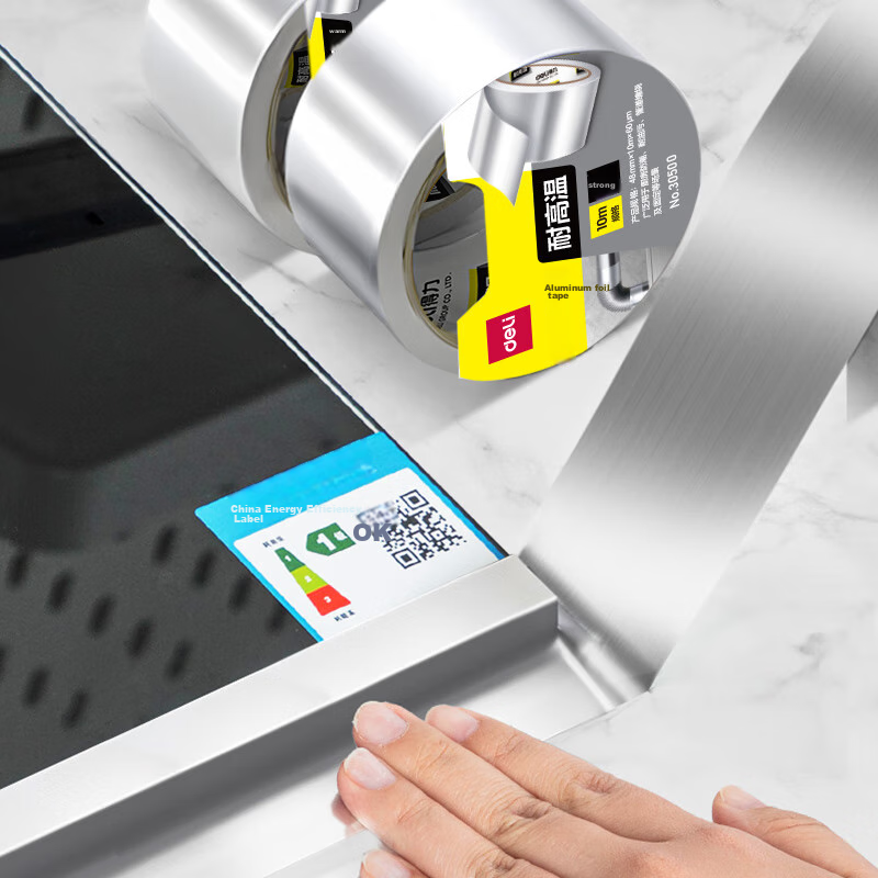 Deli Aluminum Foil Tape, Heat-Resistant And Anti-Aging, Pipe Insulation And Sealing, Kitchen Stove Waterproof And Oil-Proof, 48mm*10m, Silver, 1 Roll, 30500