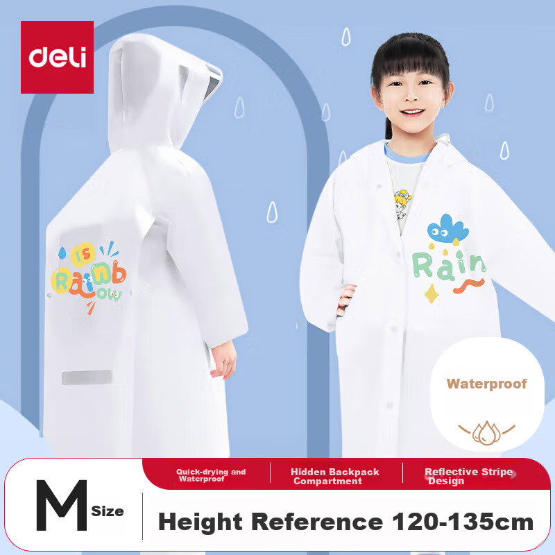 Deli Children's Raincoat And Poncho, Baby And Student Extended Rainbow Cape with Backpack Space, Size M, LY100