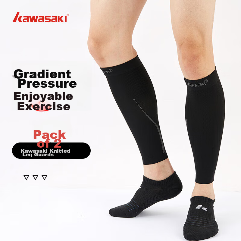 Kawasaki Sports Leg Guards, Running Fitness Compression Socks, Basketball Football Shin Guards, A3433, Black, Size M, Two-Pack