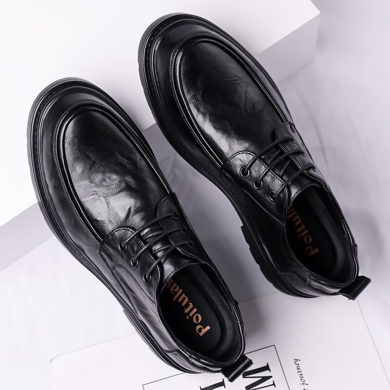 Poitulas Men's British Style Hand-Grained Business Casual Shoes Low-Top Thick-Soled Formal Shoes Wedding Shoes 9929 Black Size 40