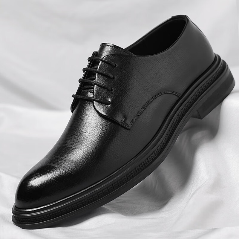 Poitulas Men's Lace-up Business Casual Shoes Korean Fashion Thick-soled Formal Shoes Wedding Shoes Men 9708 Black 38