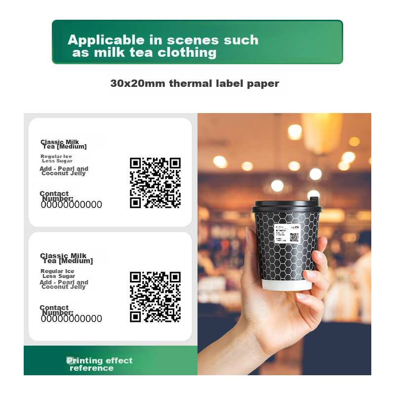 Deli Coral Sea 30*20mm 1800 Sheets*4 Rolls Triple-Protection Thermal Label Printing Paper for Bubble Tea, Clothing, Electronic Scale Barcode Paper Self-Adhesive Printing Paper 12005