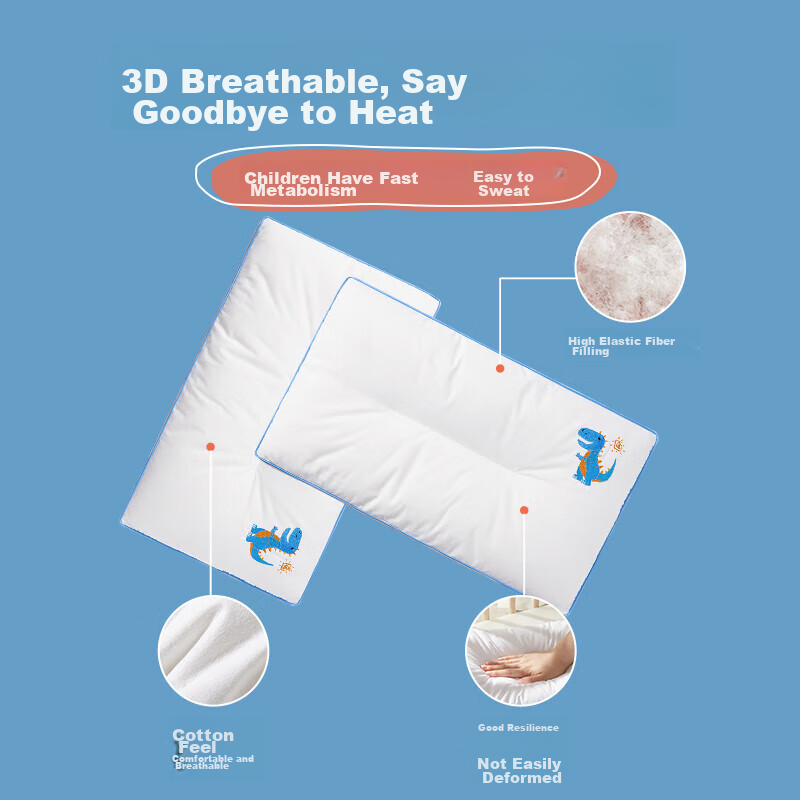 Beyond Kids Children's Pillow, All-Cotton Embroidered Soybean Fiber Pillow Core, Little Tyrannosaurus Rex, 30*50+3cm