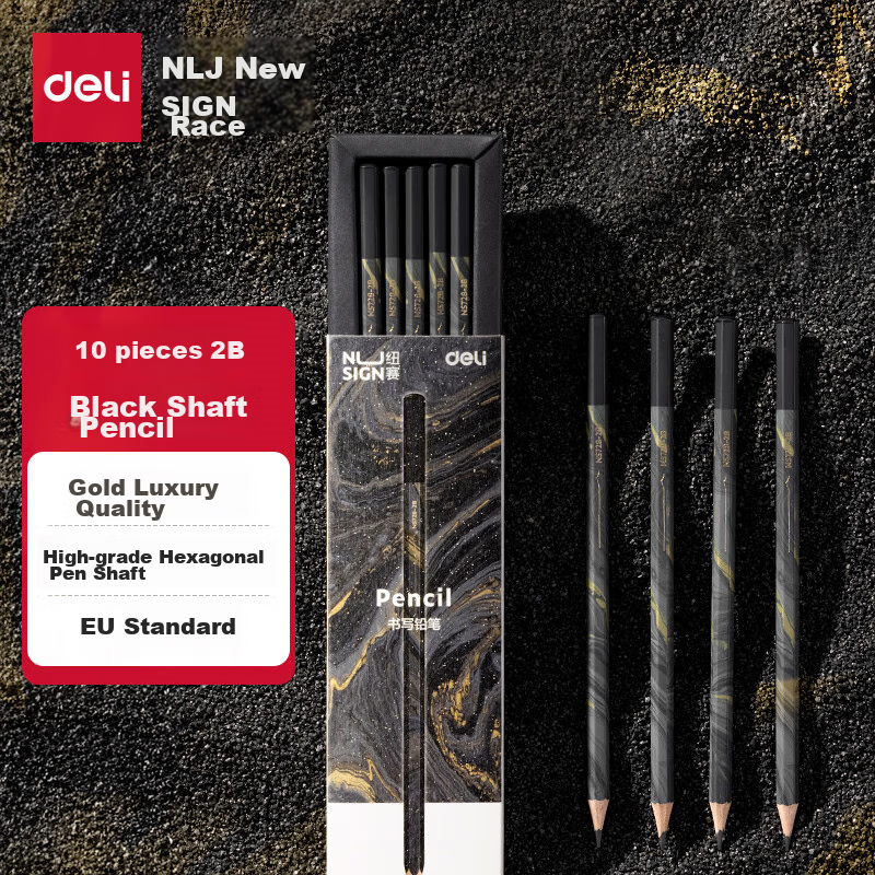 Deli 10 Pack Newser Natural Flow Hexagonal Lead Pencils 2B (10 Pcs/box) Drawing Doodling NS728-2B [Christmas Gift]