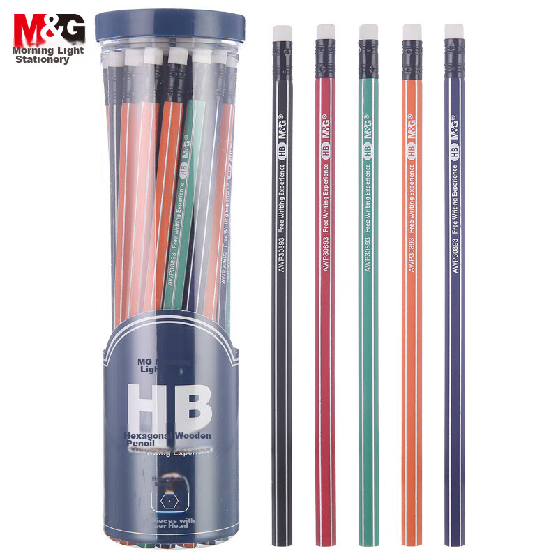 M&G Stationery HB Pencils 30 Pieces, Colorful Striped Hexagonal Wooden Pencils, Student Writing Art Sketching Drawing Wooden Pencils with Eraser Tip AWP30893