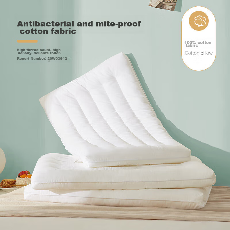 BEYOND Cotton Pillow, Washable, Single Pure Cotton Soft Pillow Core, Low Pillow, Single Pack, 48*74cm