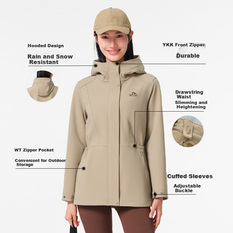 Pelliot Women's Outdoor Softshell Jacket Windproof Water-Resistant Mountain Climbing Jacket Autumn Winter Slim Fit Casual Jacket 12330602 White XL