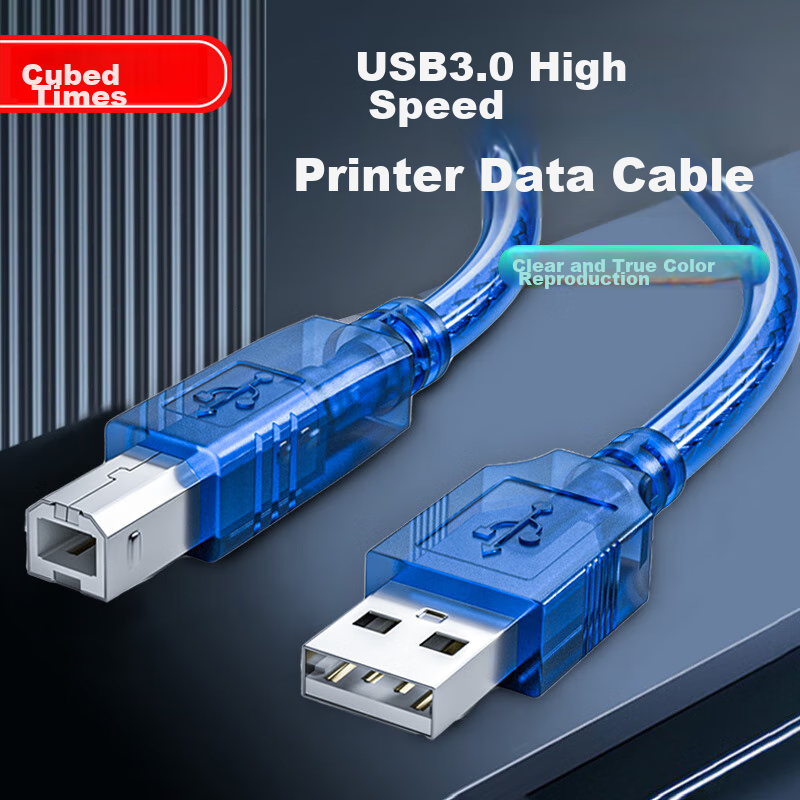 BURLEFRAN Printer Data Cable, USB2.0AM/BM Square Connector, High-Speed Printing Cable, Universal for HP, Canon, Epson Printers, Blue, 3 Meters