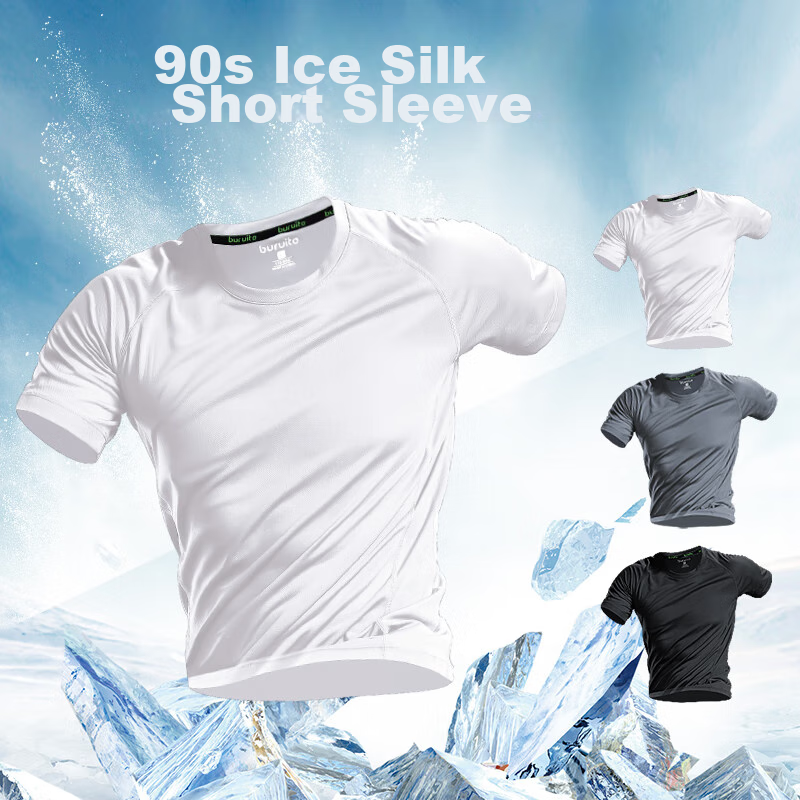 BURUITE Ice Silk Sports T-Shirt for Men, Summer Lightweight Running Basketball Football Training Wear, Running Fitness Clothing