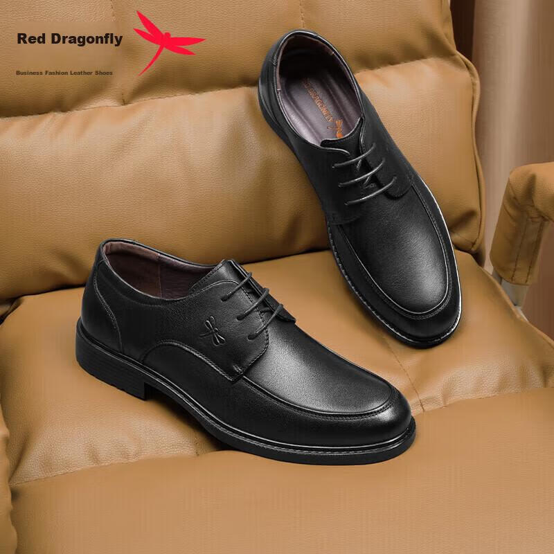Hongqingting Soft-Soled Men's Shoes, Lace-Up Business Round Toe Casual Shoes, Formal Leather Shoes, Men's Derby Shoes, WTA5712 Black, Size 38