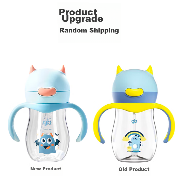 Goodbaby (Gb) Children's Water Bottle, Training Cup, Student Straw Cup, Kindergarten School Water Bottle with Handle, 240mL - Blue