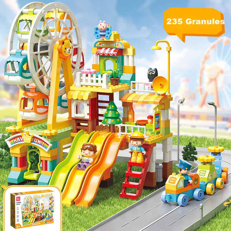 FEELO Large Particle Children's Building Blocks Toy Compatible with LEGO Boys Girls Birthday New Year Gift Amusement Park Y42008