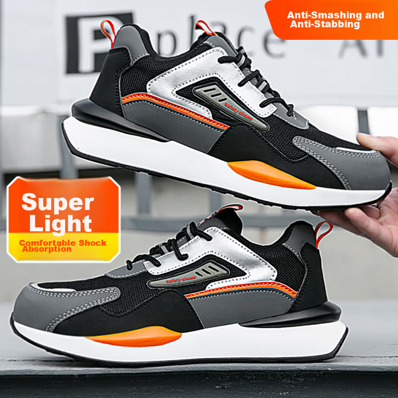 GUYISA Safety Shoes for Men, Breathable Steel Toe Cap, Anti-Smashing, Anti-Puncture, Lightweight, Wear-Resistant, Construction Site Work Functional Shoes 0283 Size 38