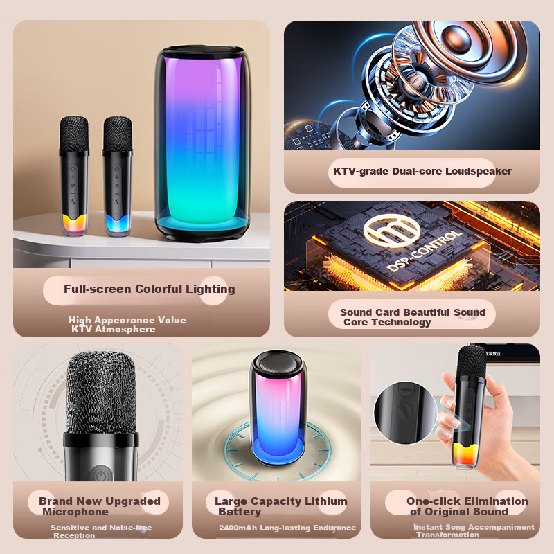 Good Shepherd Wireless Bluetooth Speaker K Song Microphone Microphone Speaker Family KTV Sound Set Outdoor Home Desktop Computer Singing Artifact with Sound Card