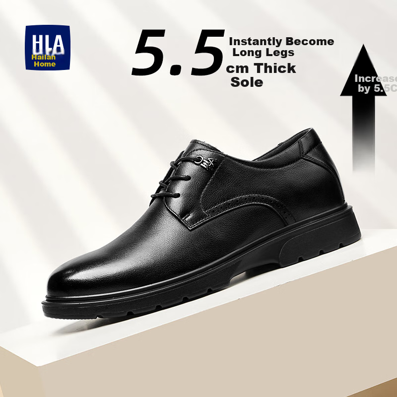 HLA Men's Leather Shoes Top Layer Cowhide Men's Formal Business Casual Shoes Men T010 Black (Height Increase) 41