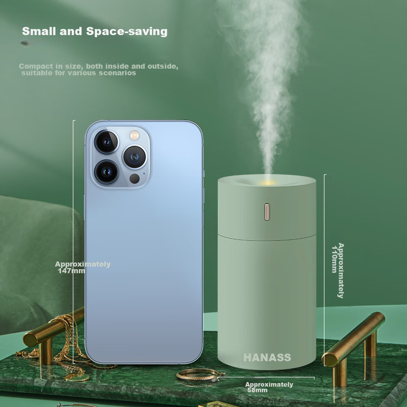HANASS Humidifier, Bedroom Mini Home Office Desk Car Light Sound, Top-Fill Small USB Plug Portable Humidifier Air Conditioner Companion, HM-101