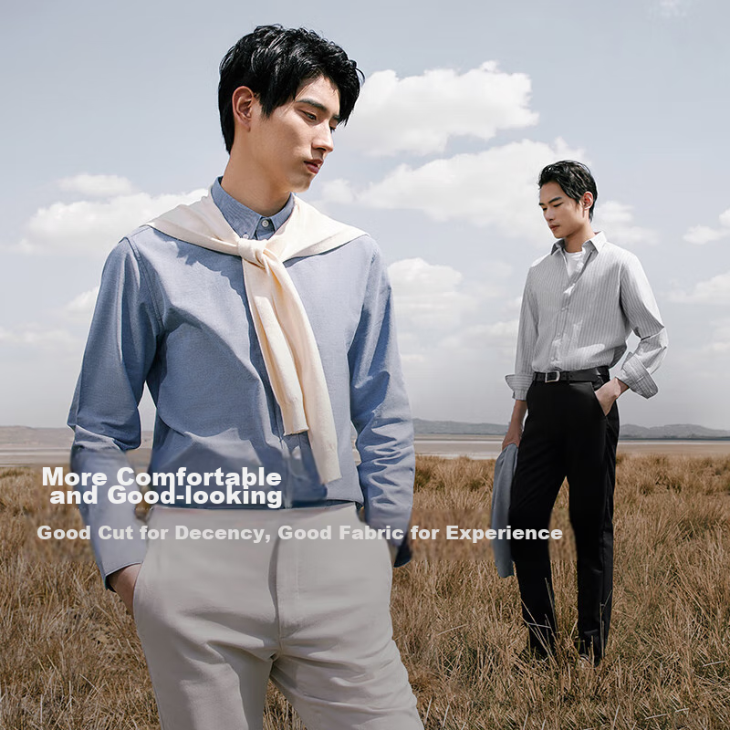 Hodo Men's Long-Sleeve Shirt, Pure Cotton, 2025 Spring New Style, Business Casual, Striped Oxford Cloth Shirt for Men