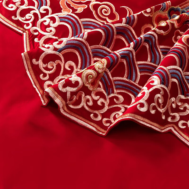 Hengyuanxiang Home Textiles Wedding Four-Piece Set Red Traditional Embroidery Wedding Bedding Set Dragon And Phoenix Totem 220*240cm