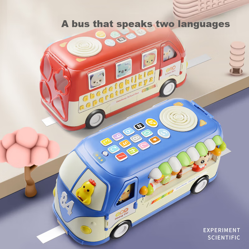 Guyu (GOODWAY) Baby Bus Car, 0-6 Months Infant Toy, Early Education, 1-3 Years Old Children's Musical Enlightenment, Birthday Gift for Boys And Girls
