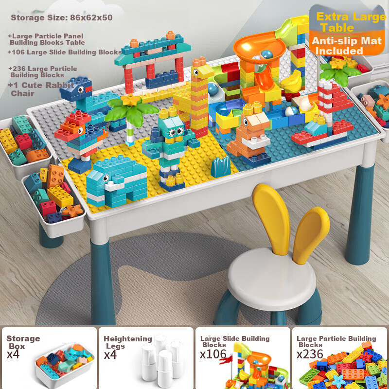 Crown Nest Building Blocks Table Children's Toy Boys Girls Building Blocks Assembly Educational Game Learning Table Chair Set Birthday Gift