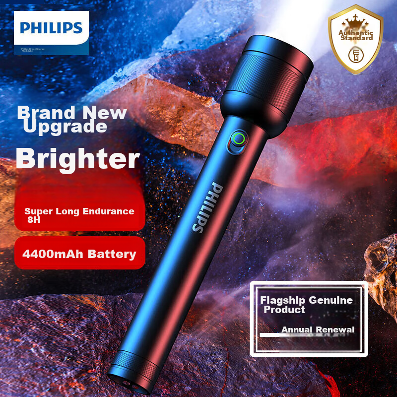 Philips Flashlight, High Brightness, Long-Range, Long Battery Life, Rechargeable, Portable, for Camping, Outdoor, Emergency Use, SFL8286